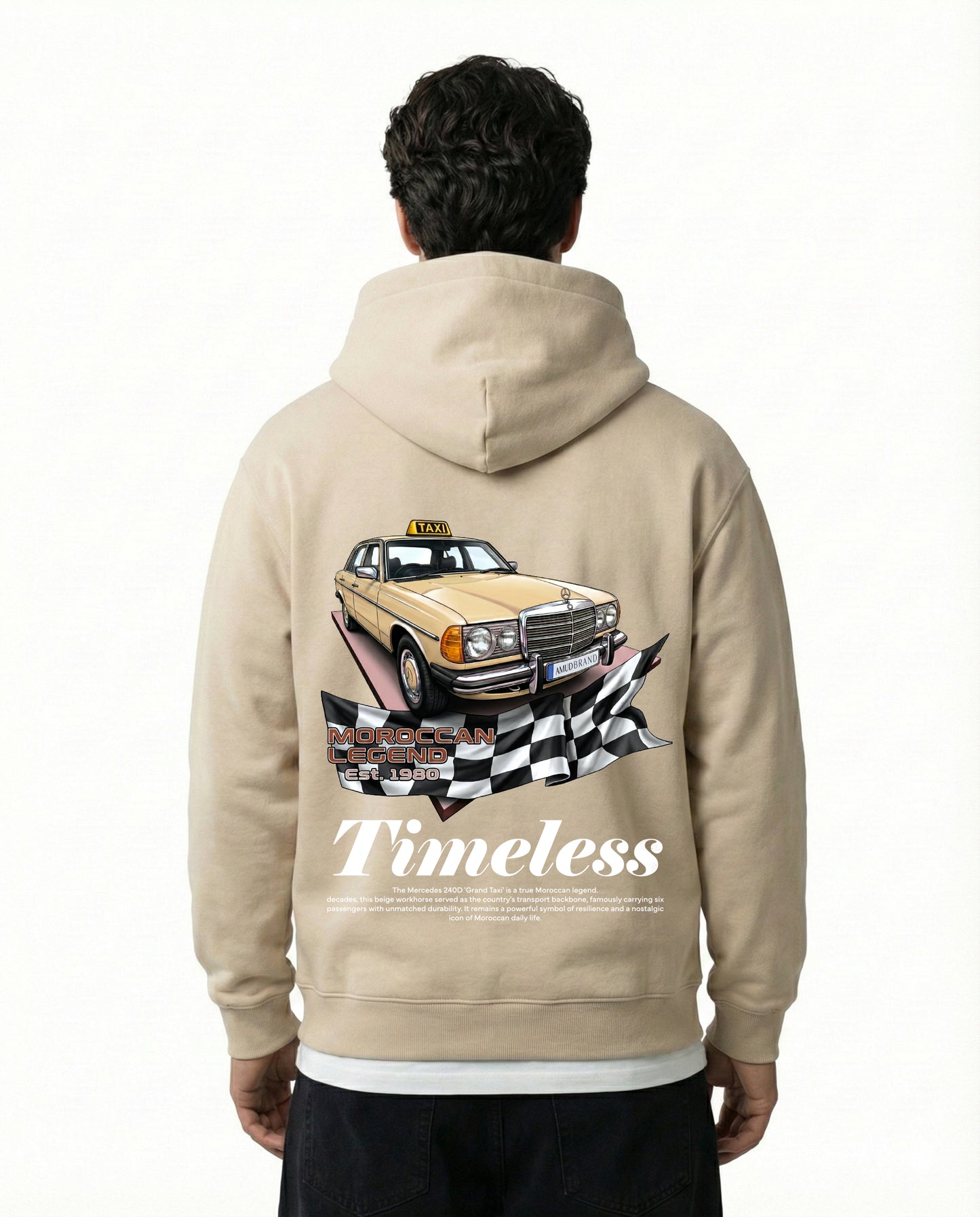 Hoodie beige Grand Taxi Maroc - Art Mercedes 240D Vintage